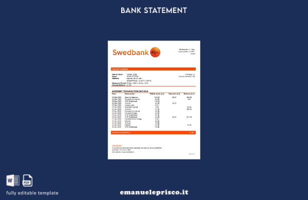 stile verificato Parola dell'estratto conto bancario della Lettonia Swedbank. mo